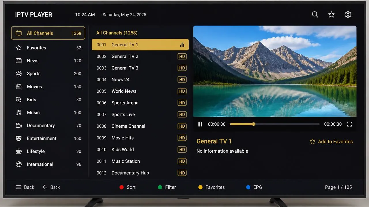 IPTV player interface on a Smart TV
